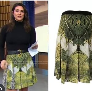 TED BAKER LONDON Green ABSTRACT Patterned Skirt with White Dove Accents Size 6